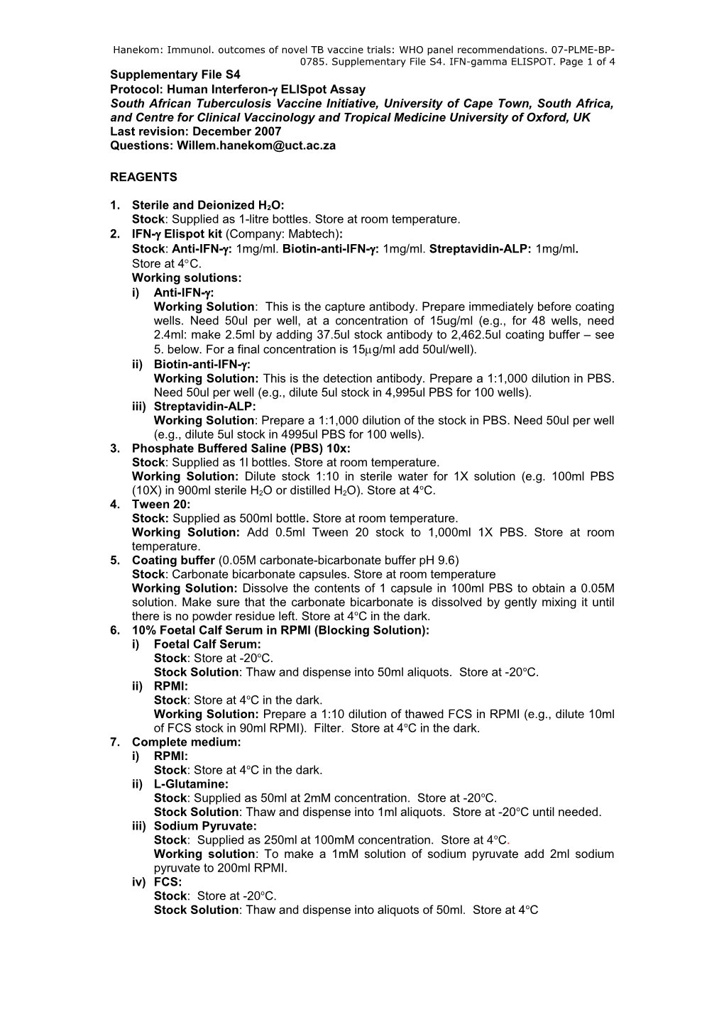 Protocol: Human Interferon- Elispot Assay