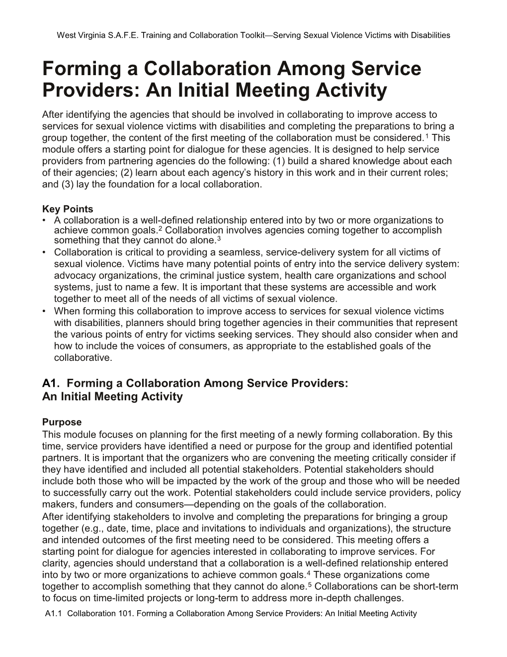 Forming a Collaboration Among Service Providers: an Initial Meeting Activity
