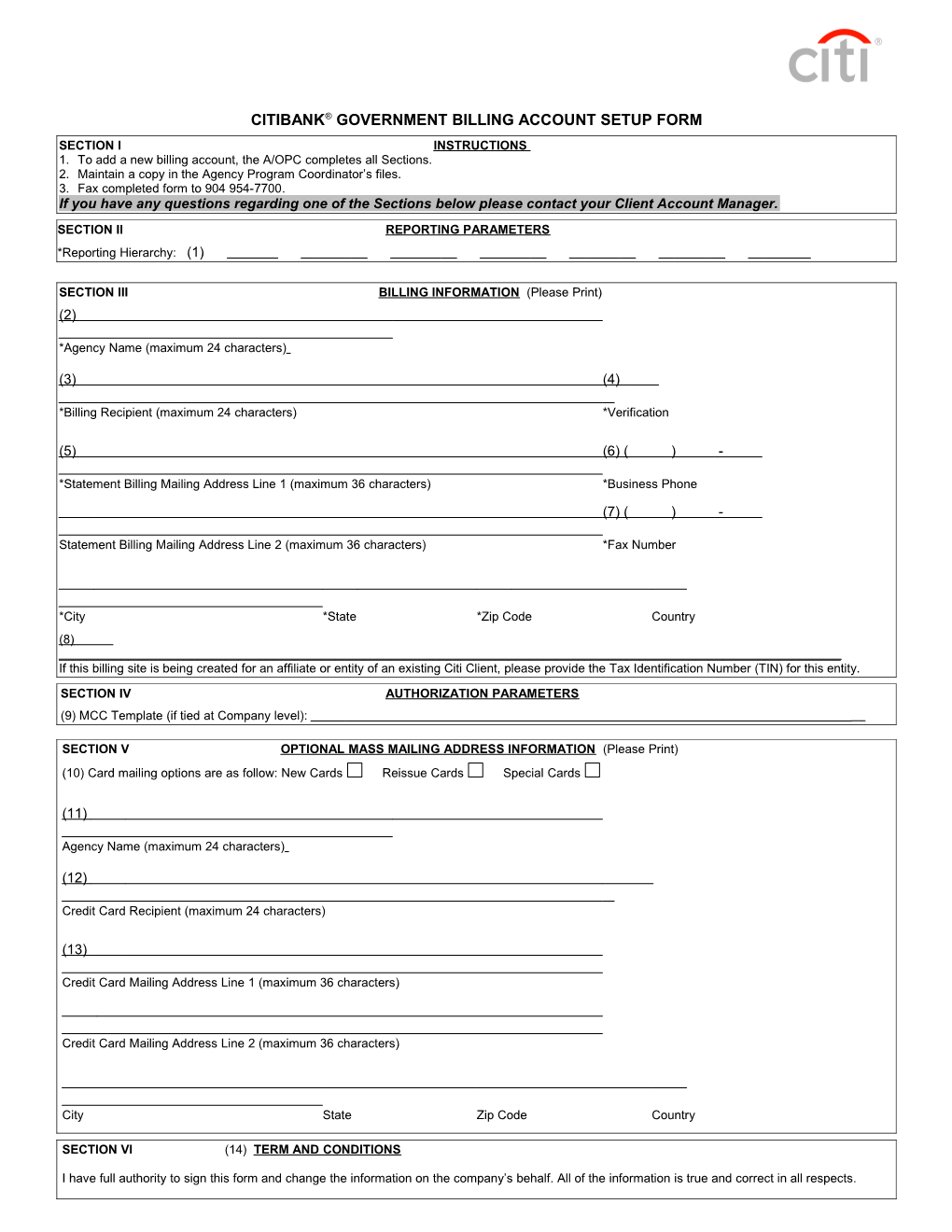 Government Travel Card (Individually Billed Account) Setup Form