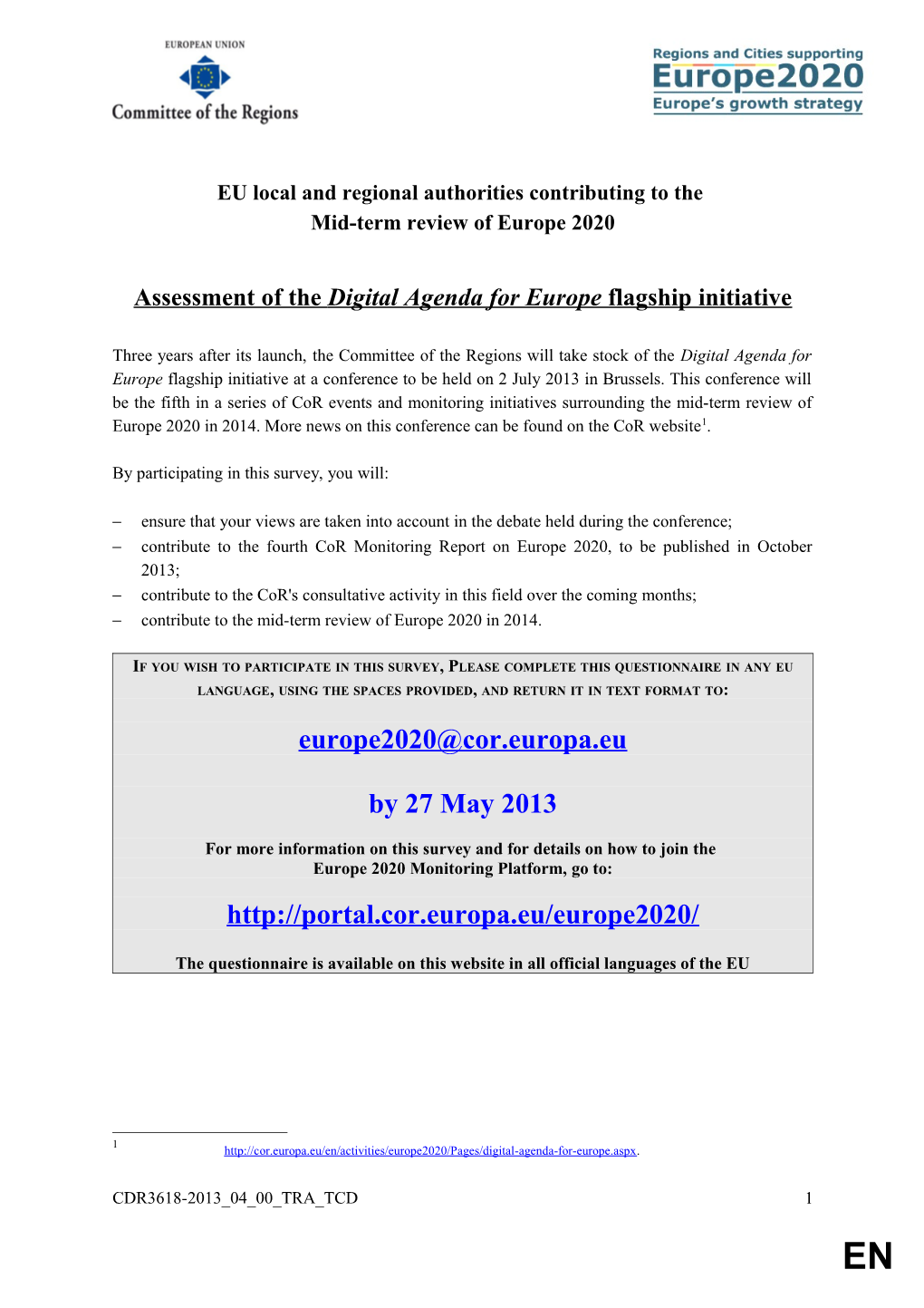 Digital Agenda for Europe Survey, Answers from Regional Government of Extremadura