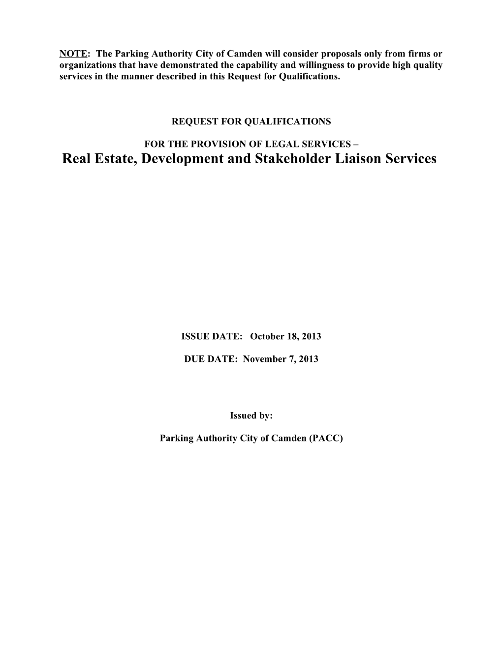 Real Estate, Development and Stakeholder Liaison Services