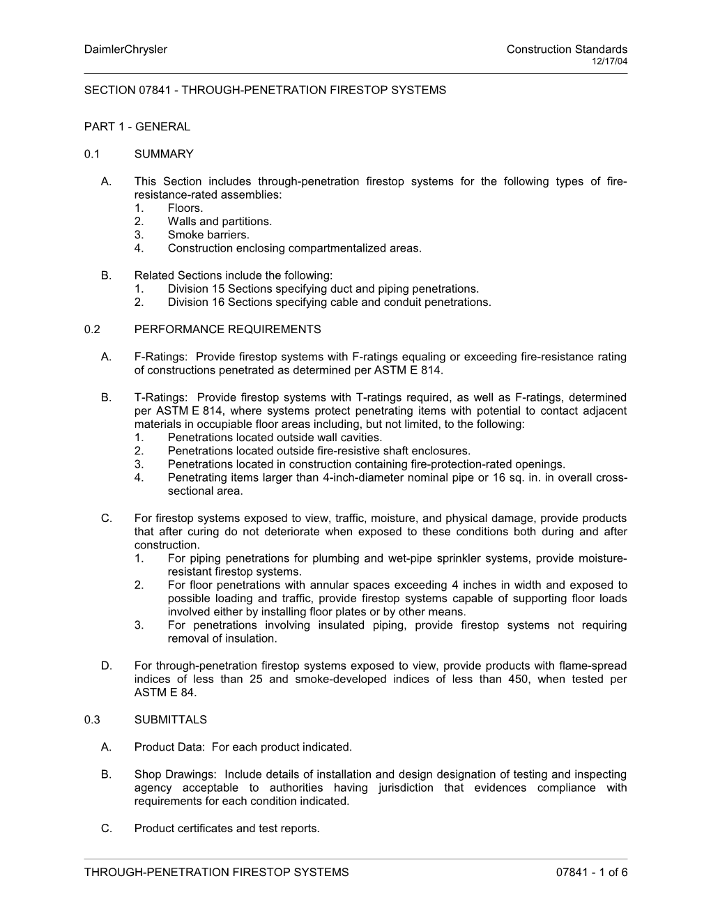 Section 07841 - Through-Penetration Firestop Systems