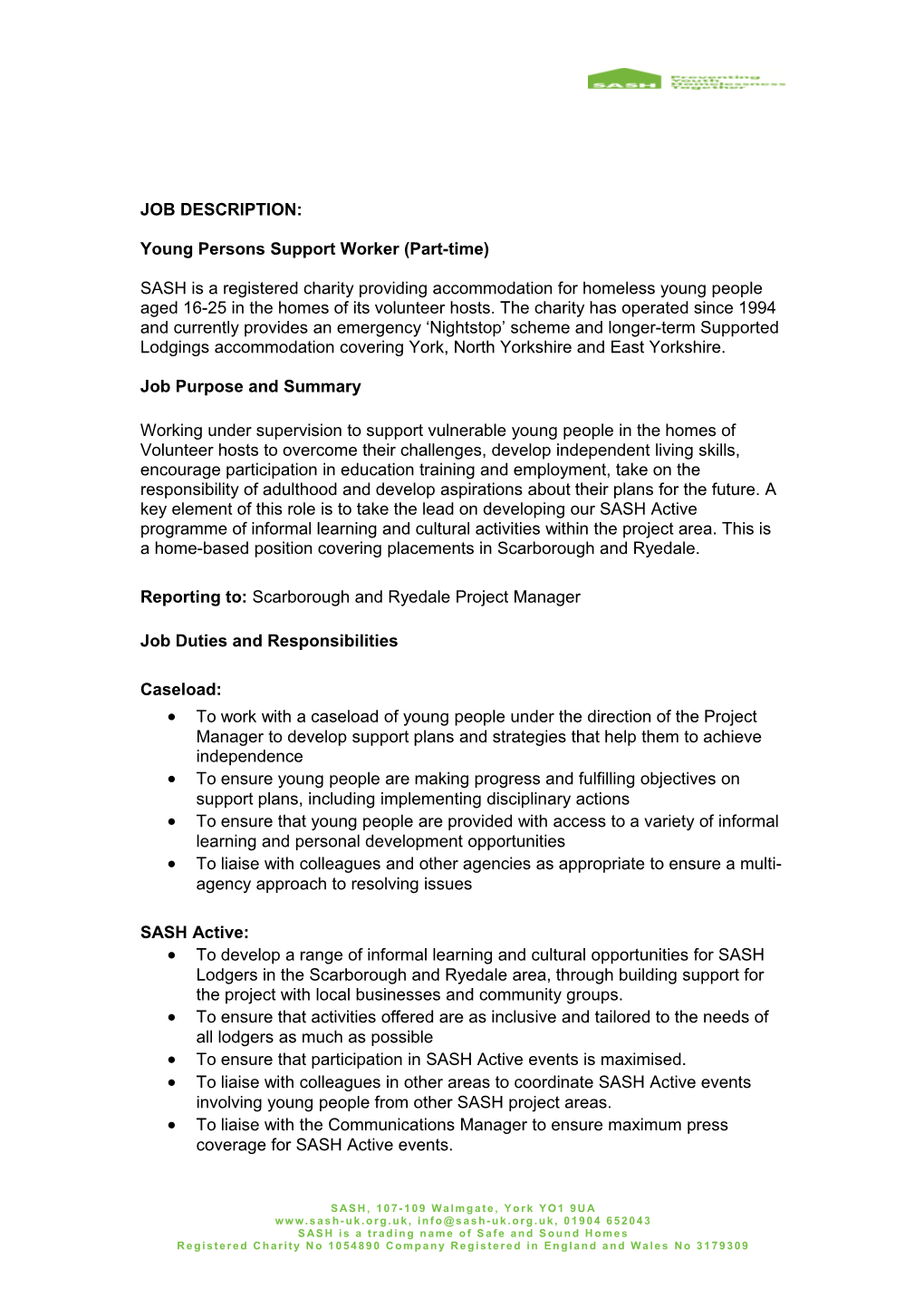 Young Persons Support Worker(Part-Time)