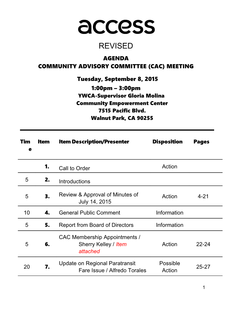 Community Advisory Committee (Cac) Meeting