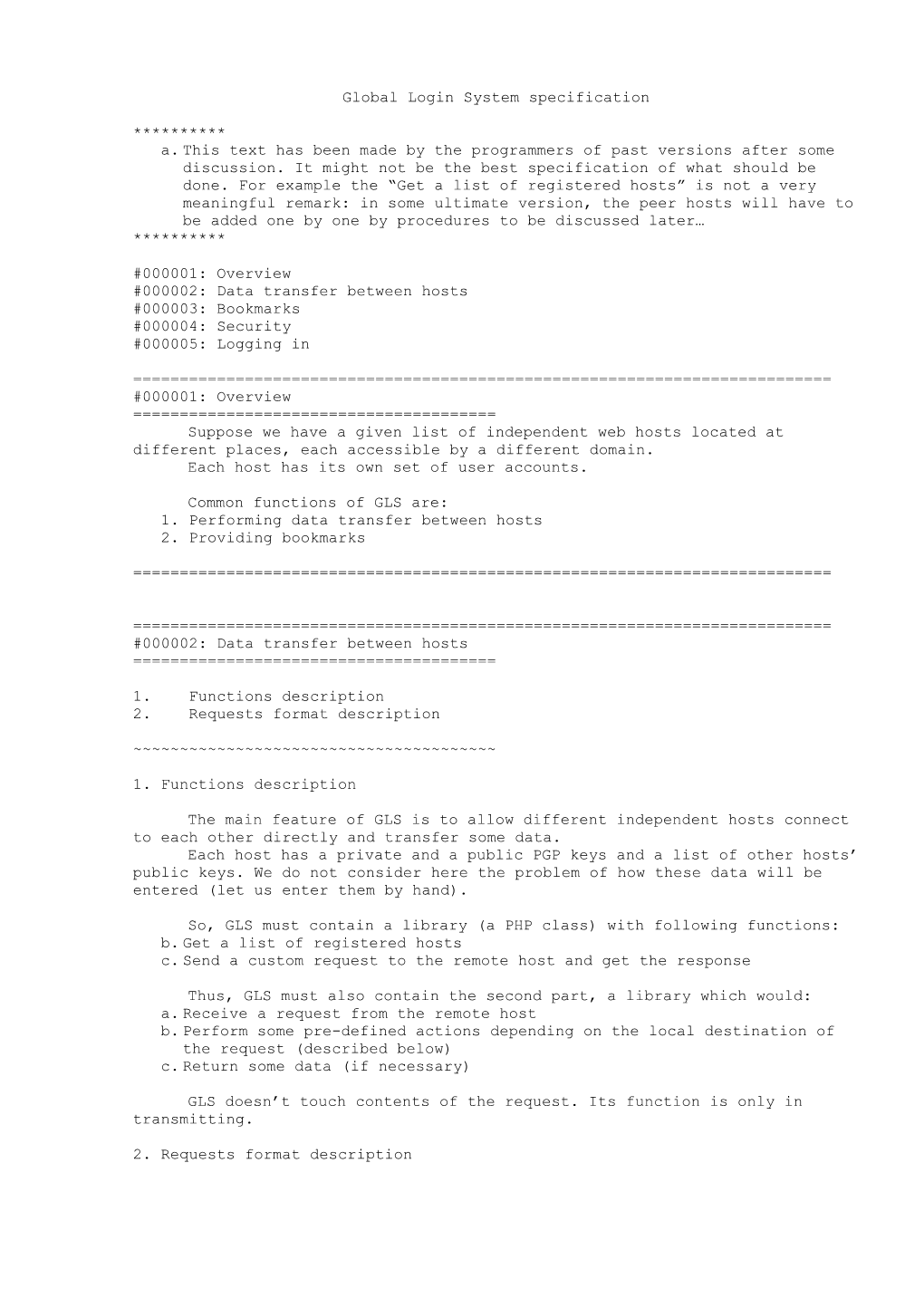 Global Login System Specification