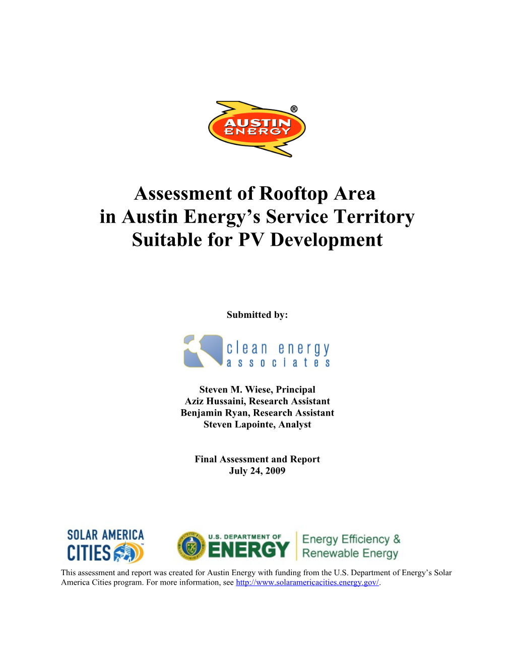 Assessment of Rooftop Area in Austin Energy S Service Territory Suitable for PV Development