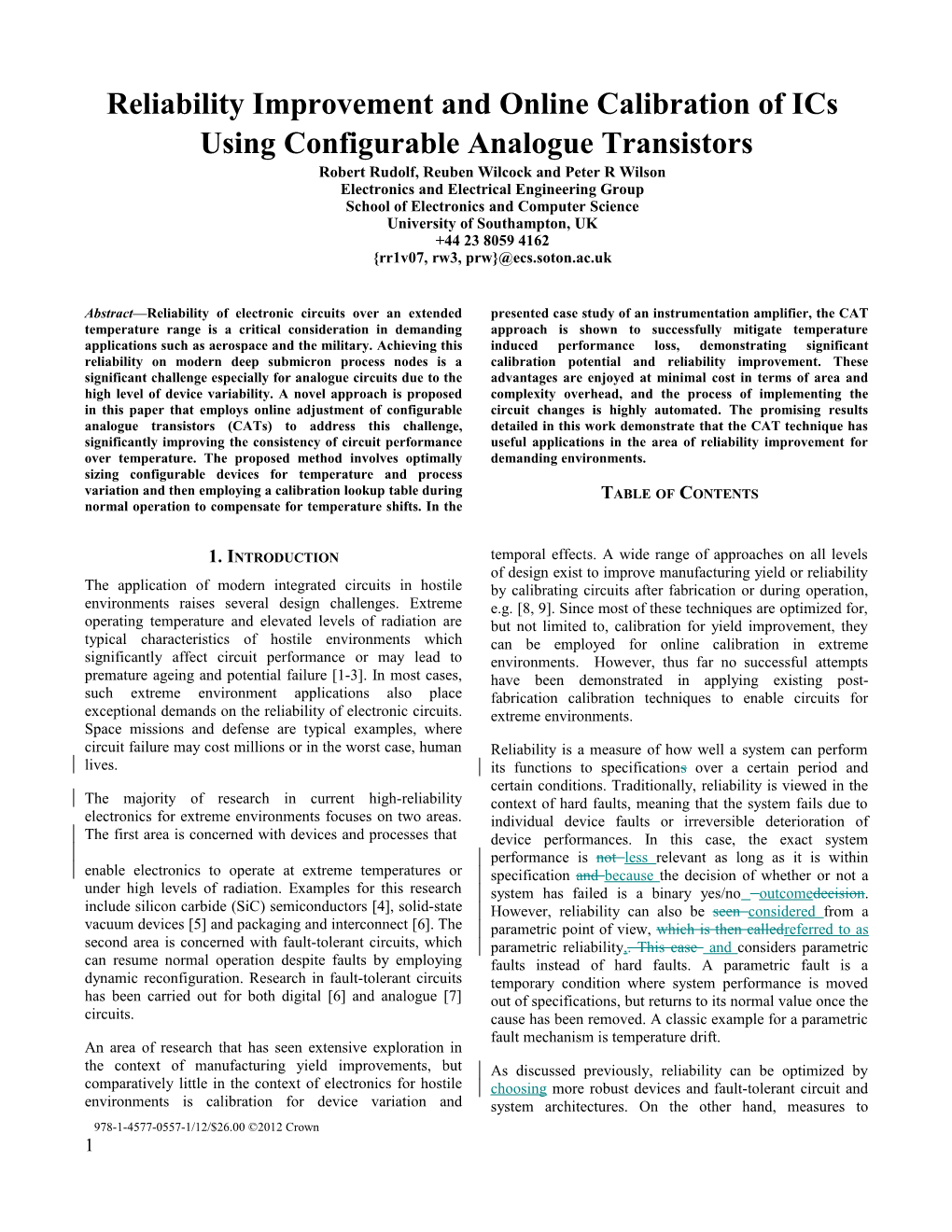 Reliability Improvement and Online Calibration of Ics Using Configurable Analogue Transistors