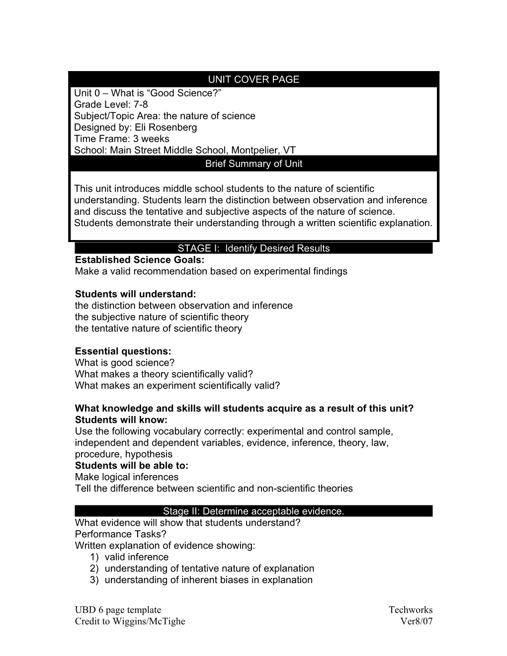 Understanding by Design 1-Page Unit Template