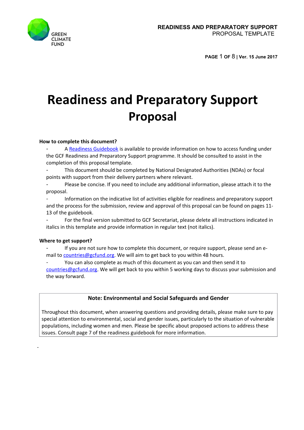 Readiness and Preparatory Support
