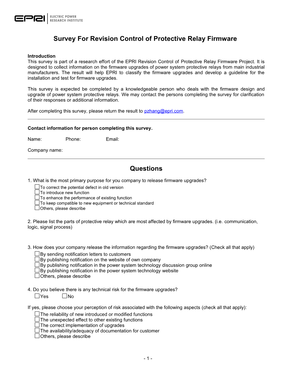 Survey for Revision Control of Protective Relay Firmware