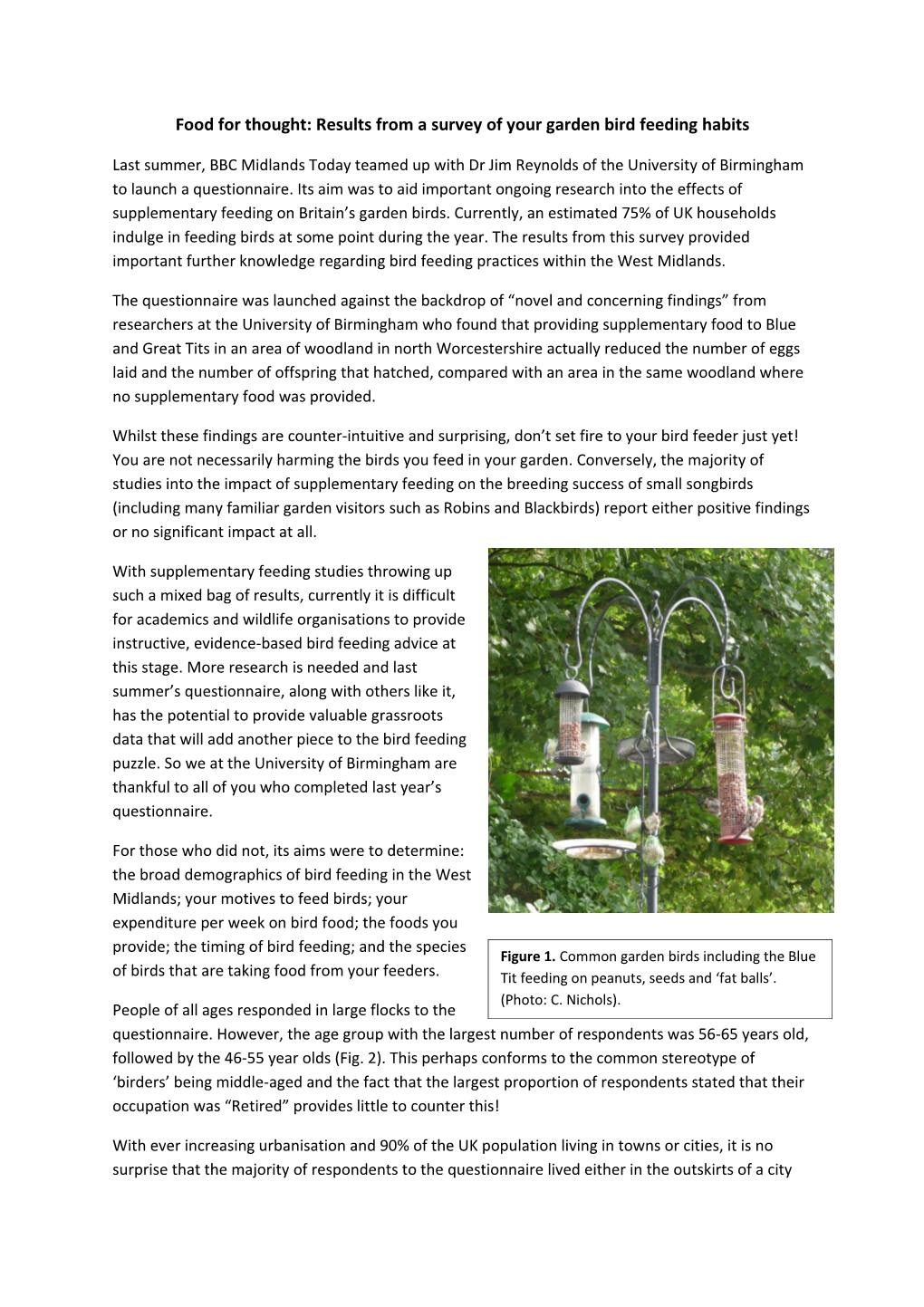 Garden Bird Feeding Habits of the General Public in the West Midlands Region