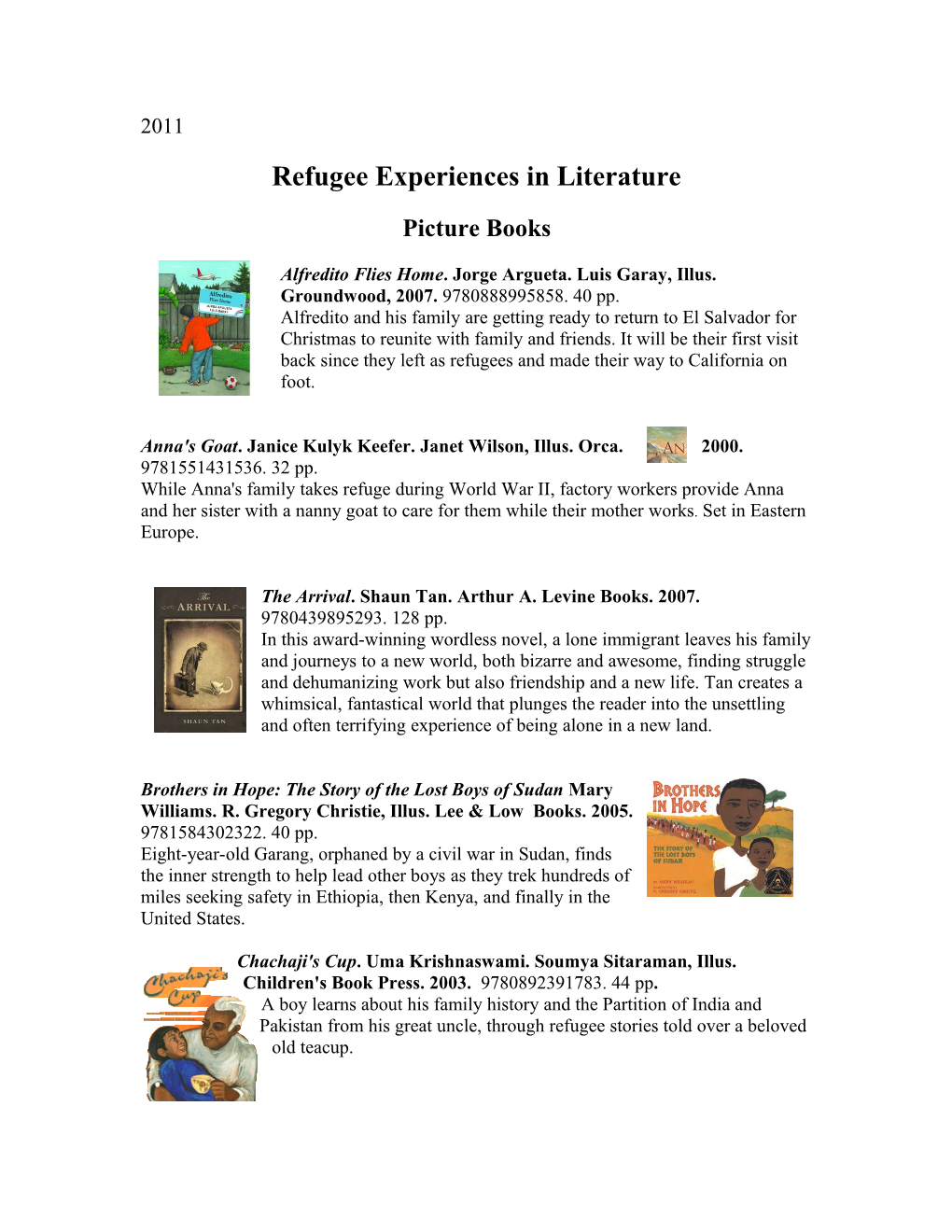 Refugee Experiences in Literature