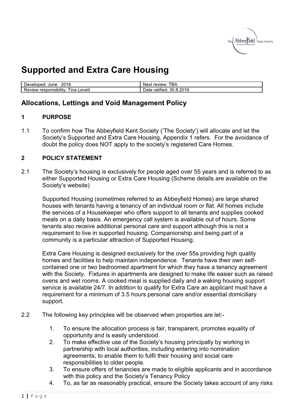Supported and Extra Care Housing
