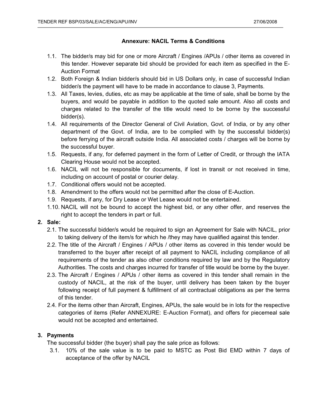 Annexure: Nacilterms & Conditions