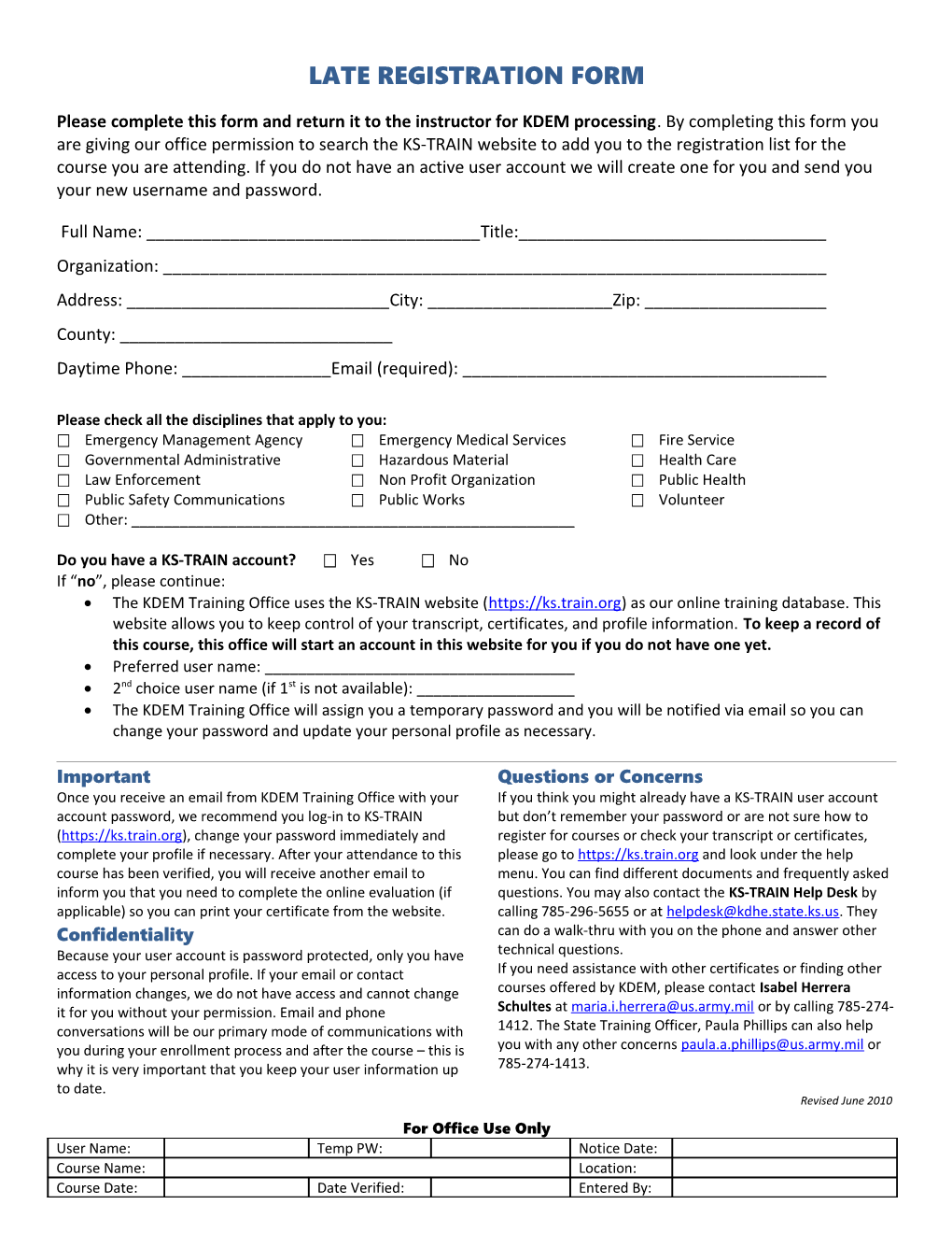 Late Registration Form