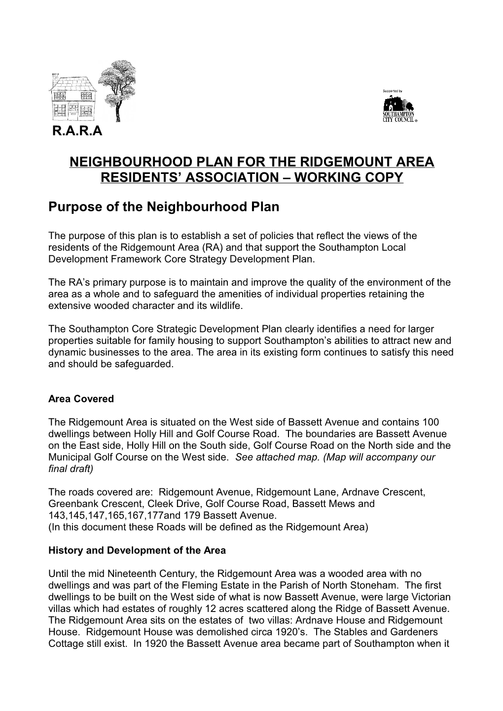 Neighbourhood Plan for the Ridgemount Area Residents Associati
