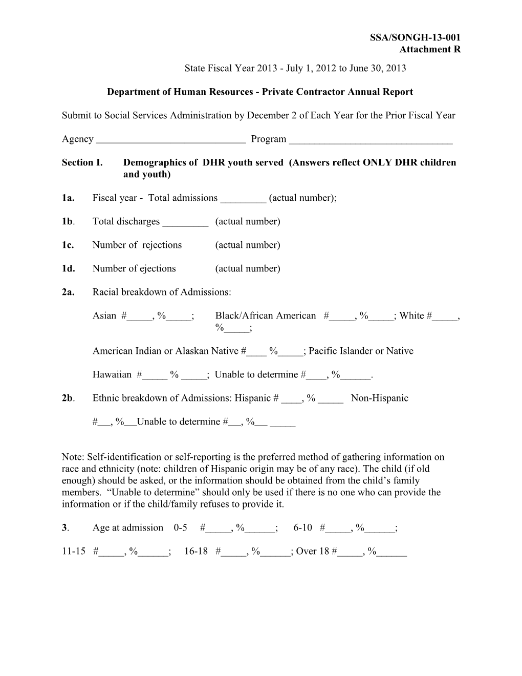 Department of Human Resources - Private Contractor Annual Report
