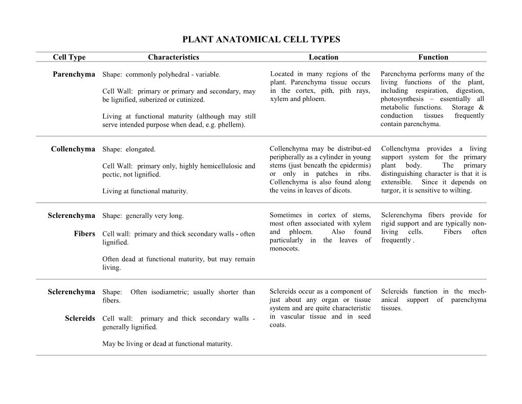 Plant Anatomical Cell Types