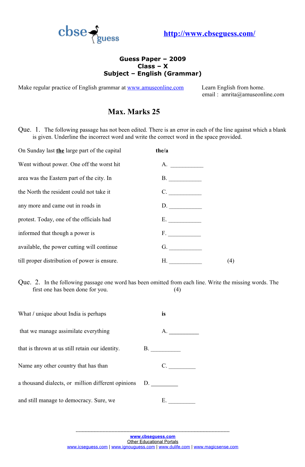 Practice Test Grammar - Class IX & X Max