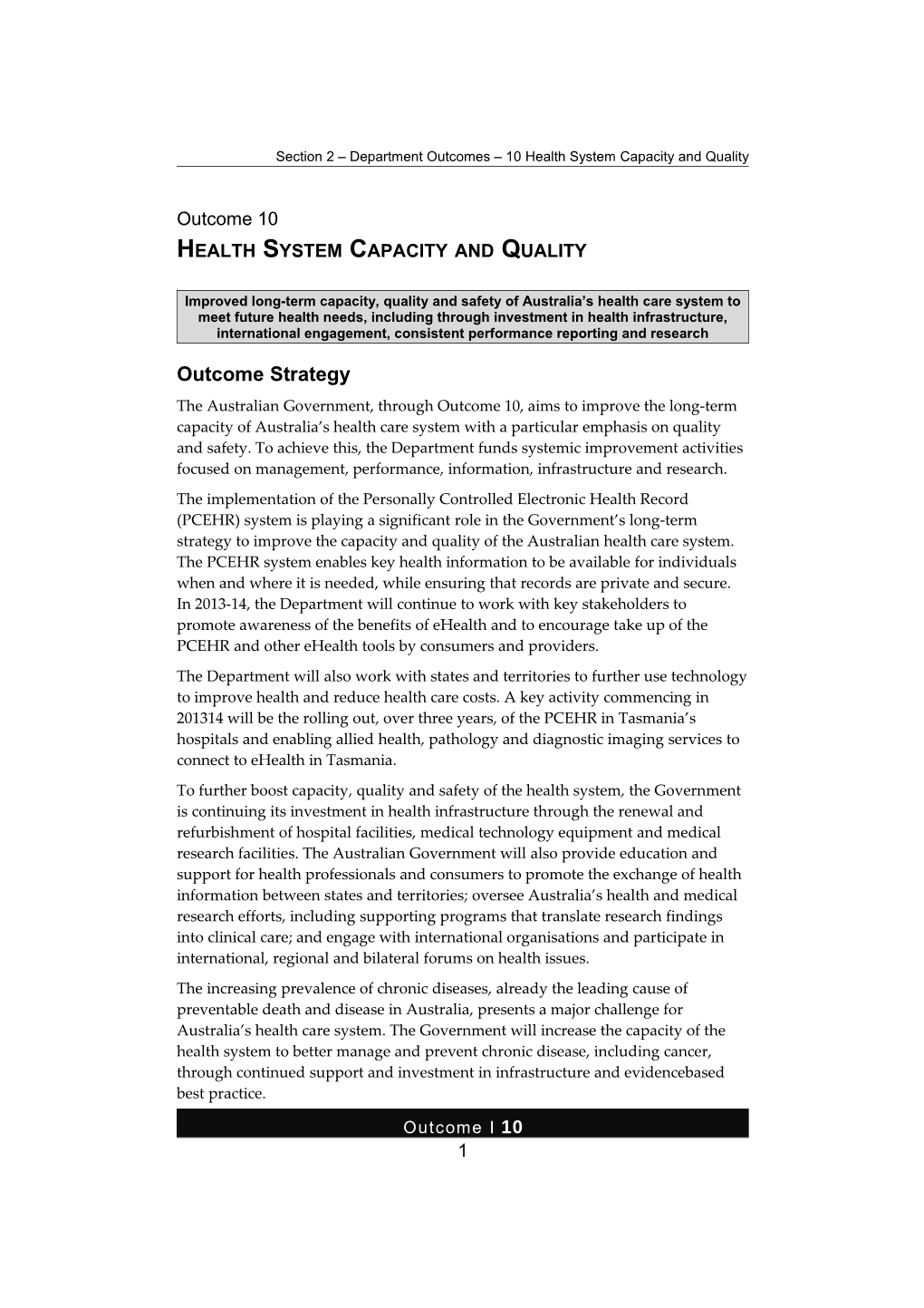 Section 2 Department Outcomes 10 Health System Capacity and Quality