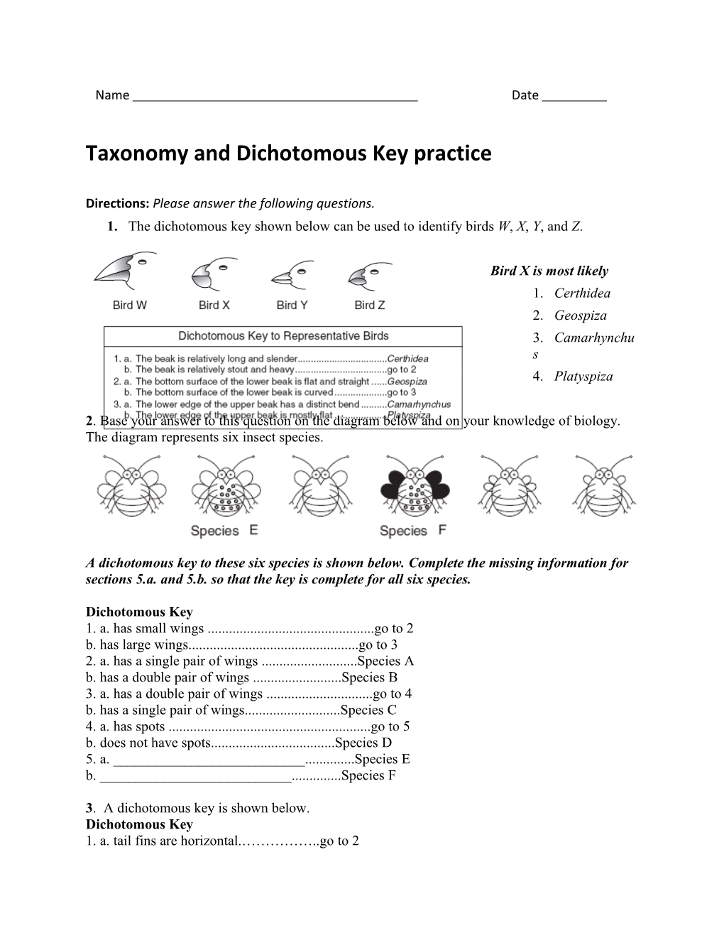 Taxonomy and Dichotomous Key Practice