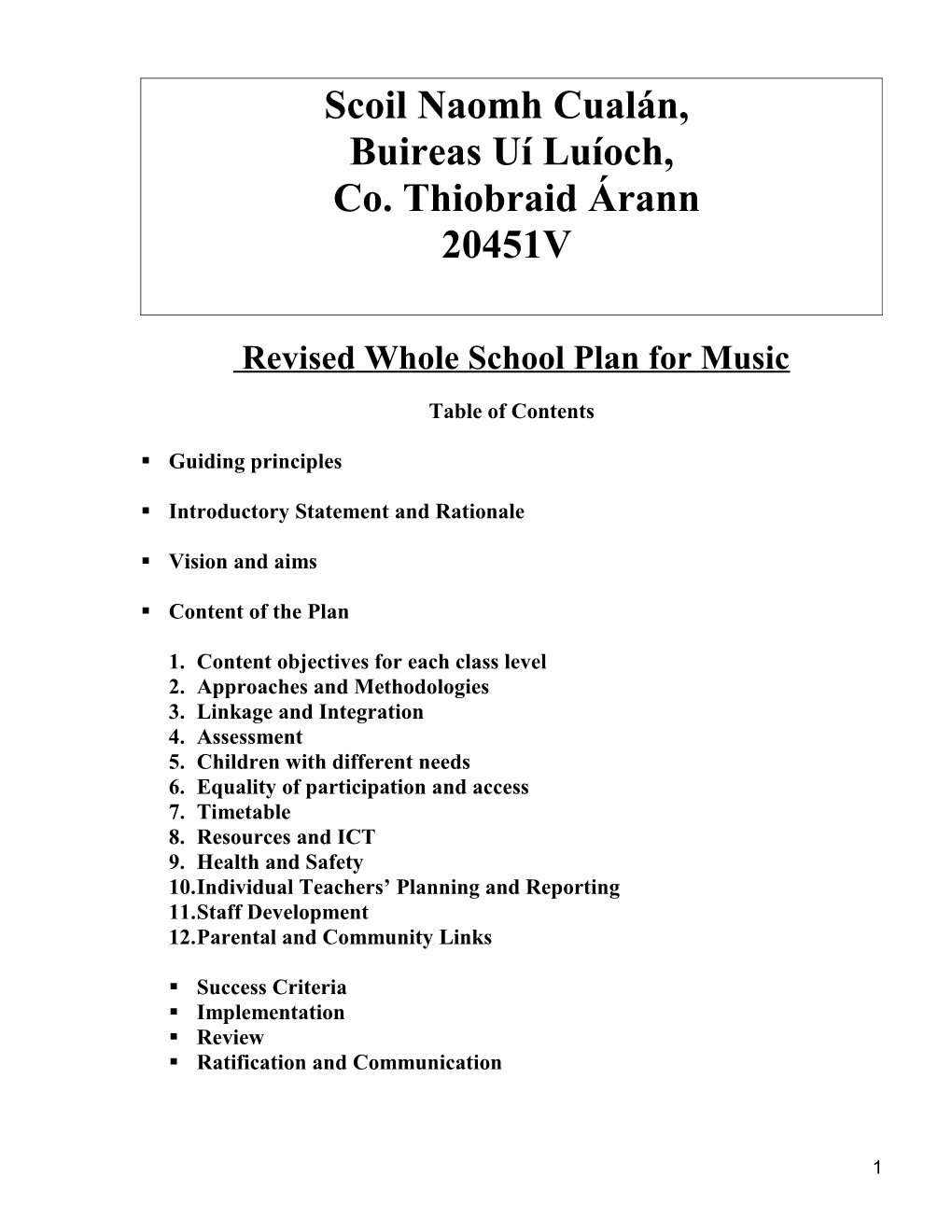 Revised Whole Schoolplan for Music