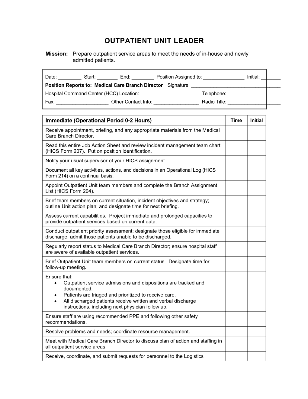 Outpatient Unit Leader