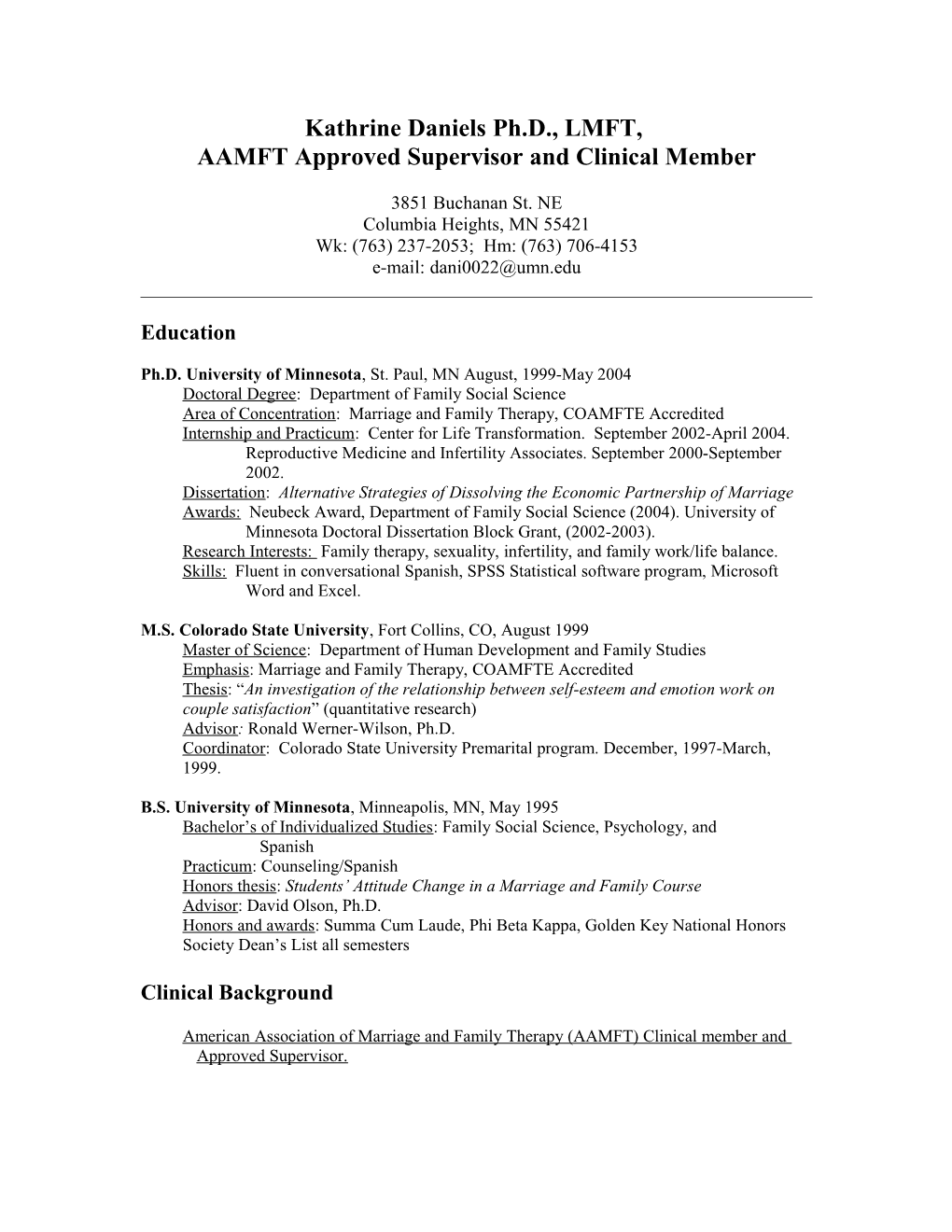 AAMFT Approved Supervisor and Clinical Member