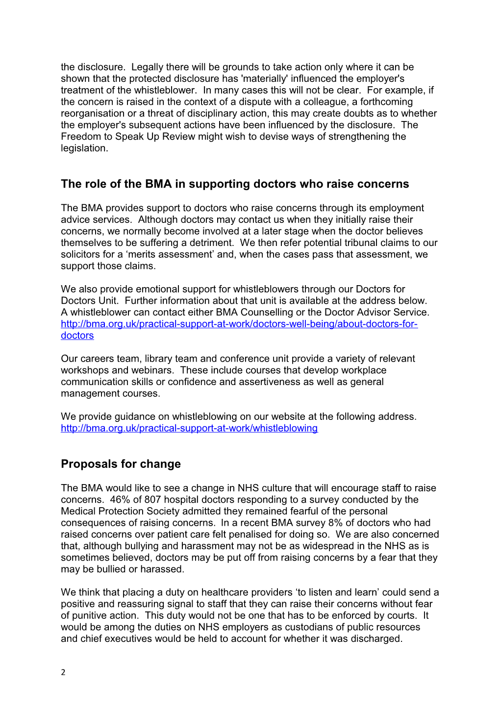 Response from the British Medical Association to the Freedom to Speak up Review
