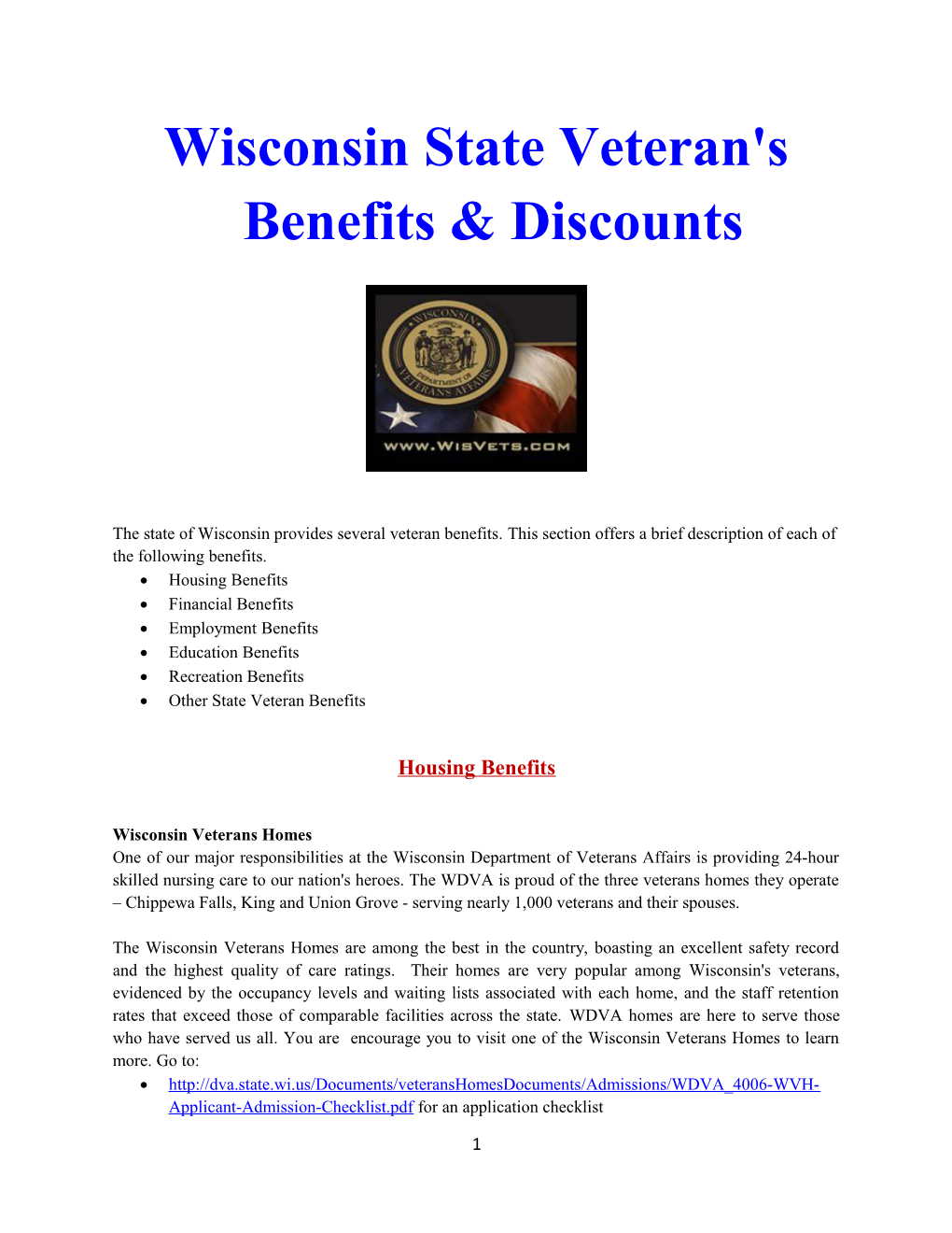 Wisconsin State Veteran's Benefits & Discounts