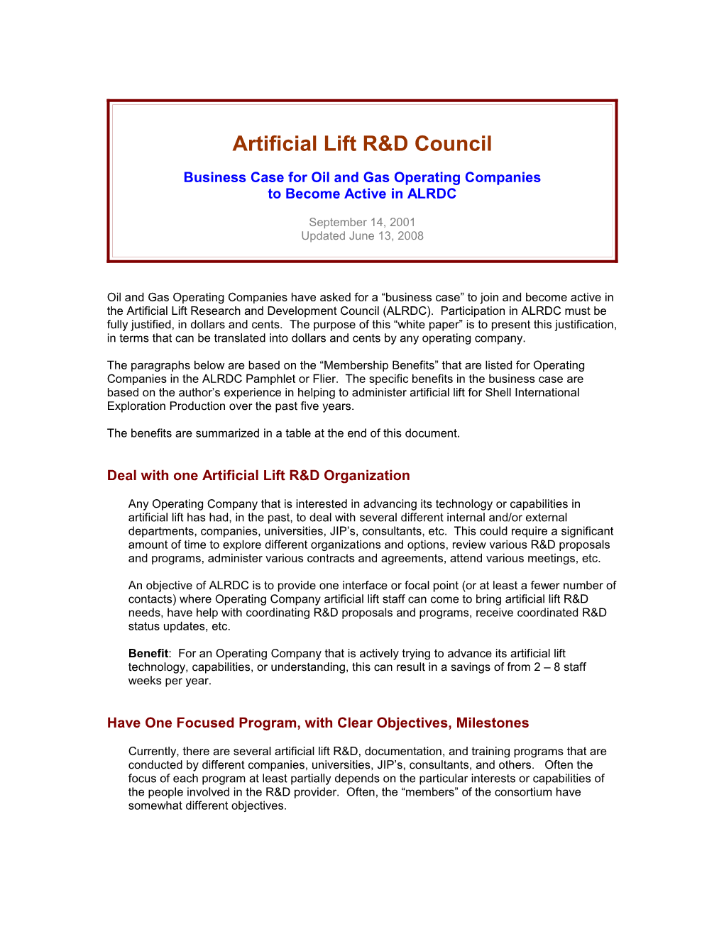 Artificial Lift R&D Council
