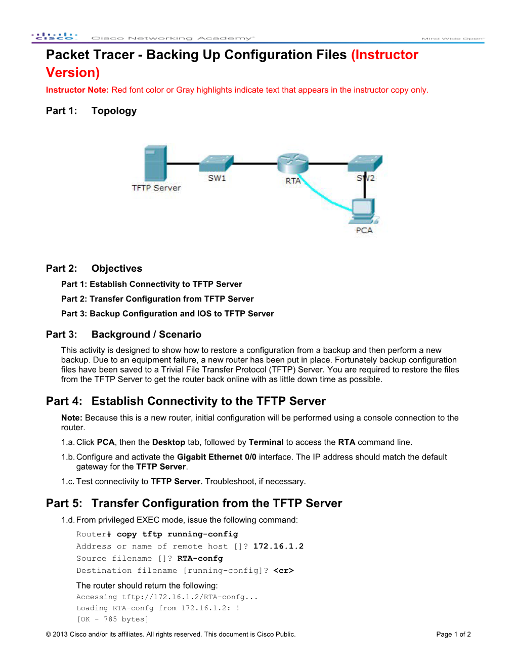 Packet Tracer - Backing up Configuration Files