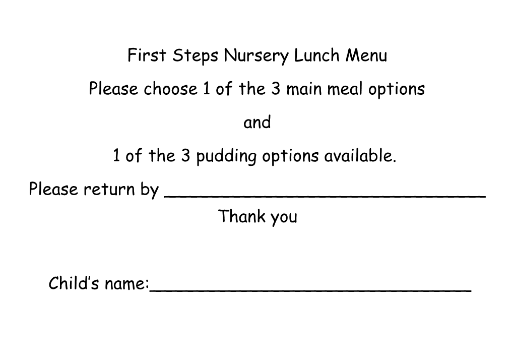 First Steps Nursery Lunch Menu