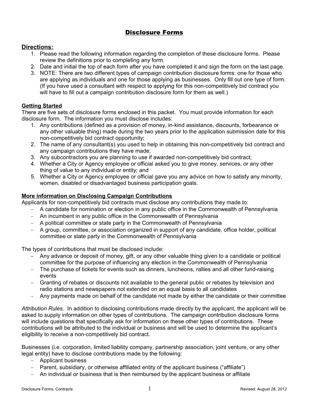 Individual: Campaign Contribution Disclosure Form