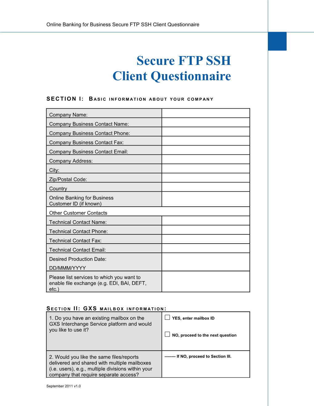 Secure FTP SSL Client Questionnaire