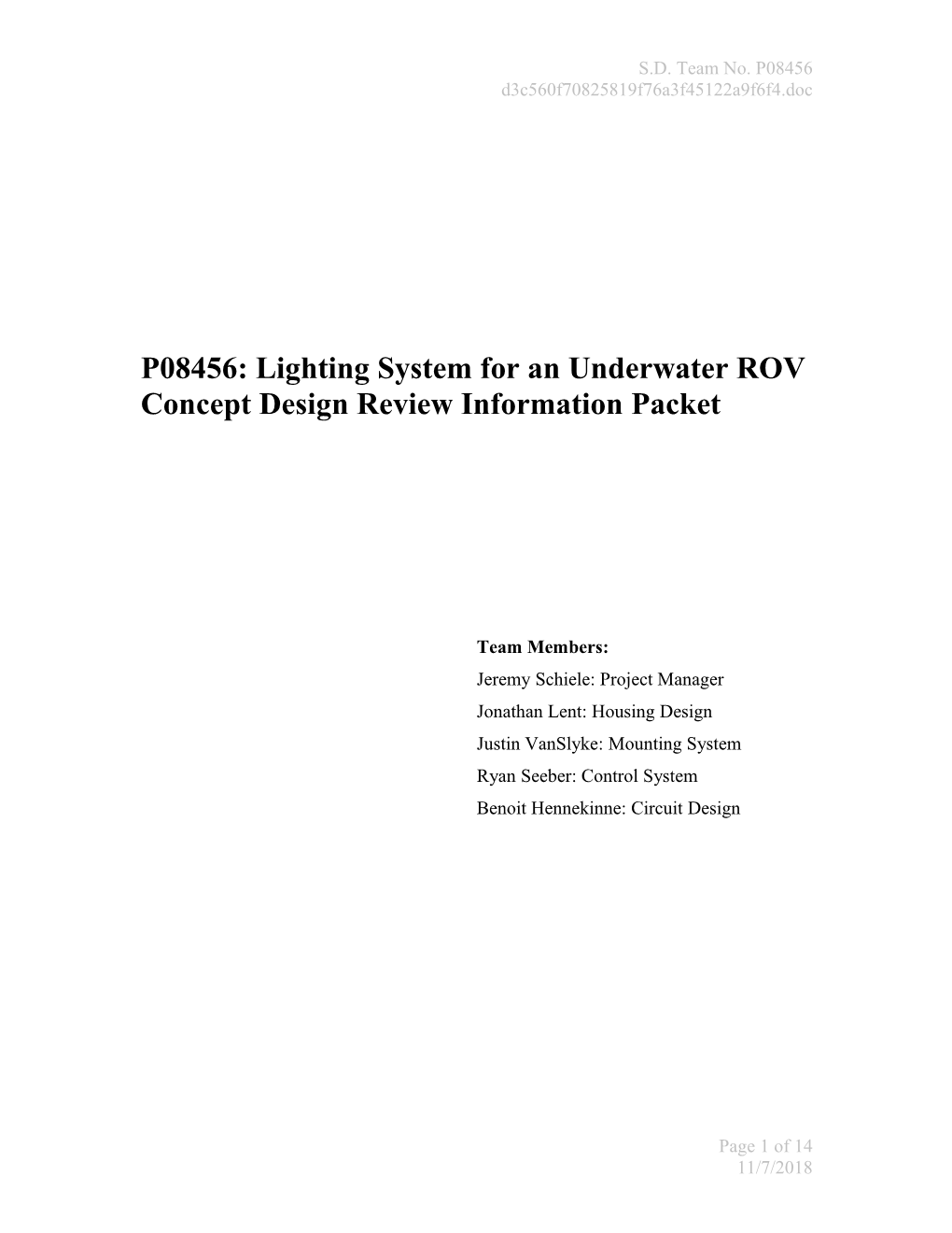 P06456: Lighting System for an Underwater ROV