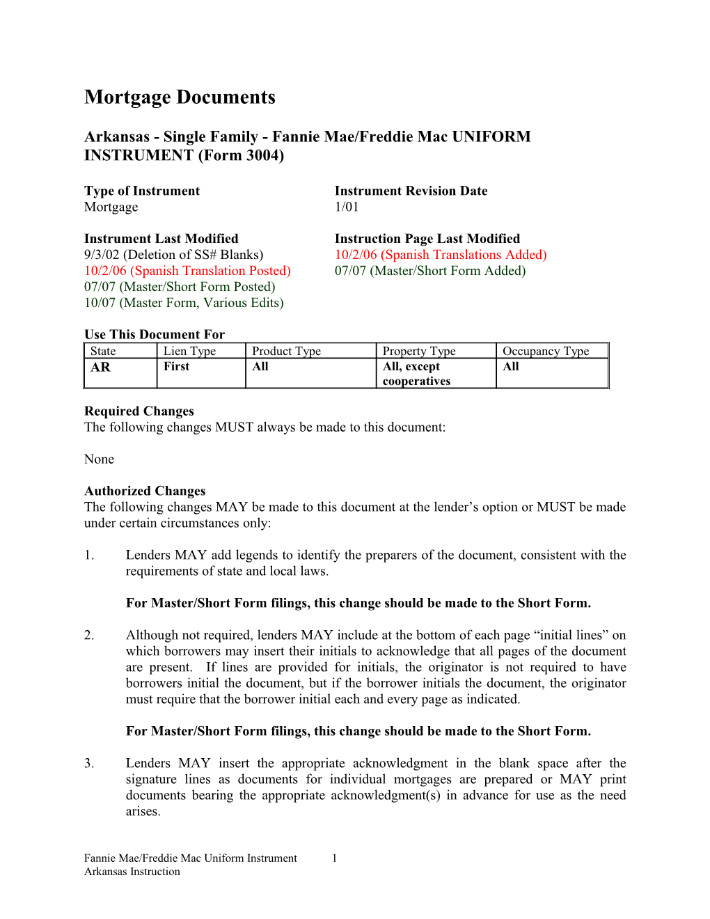 Instructions: Arkansas Security Instrument (Form 3004)