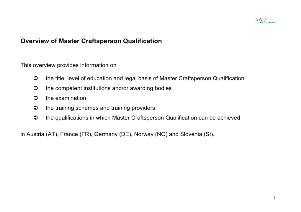 Overview of Master Craftsperson Qualification