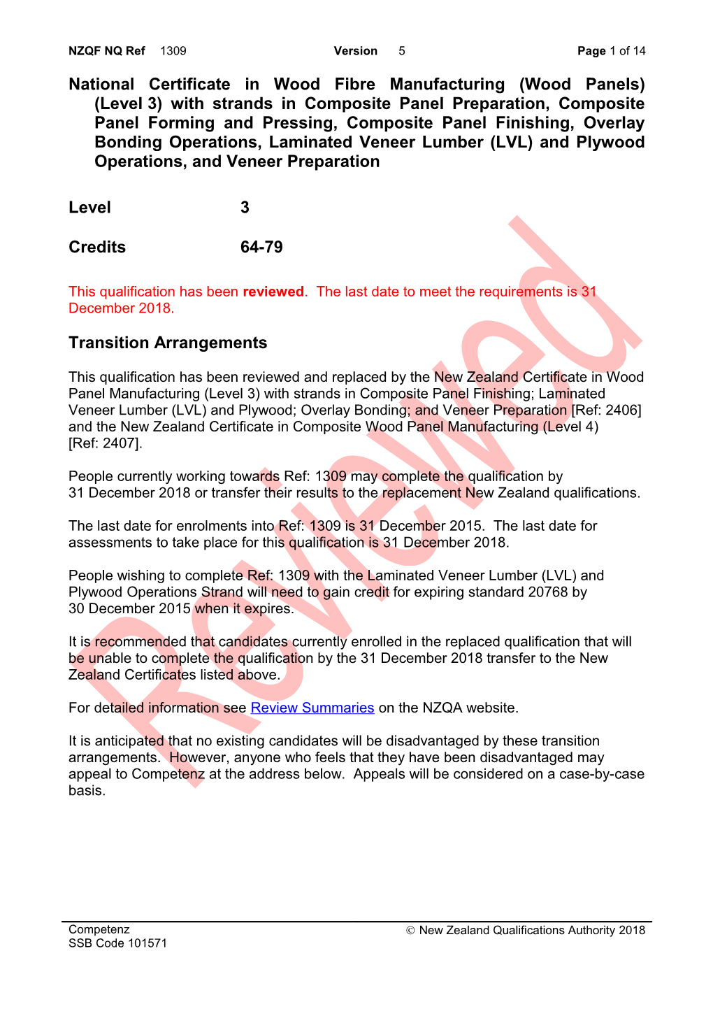 1309 National Certificate in Wood Fibre Manufacturing (Wood Panels) (Level 3) with Strands