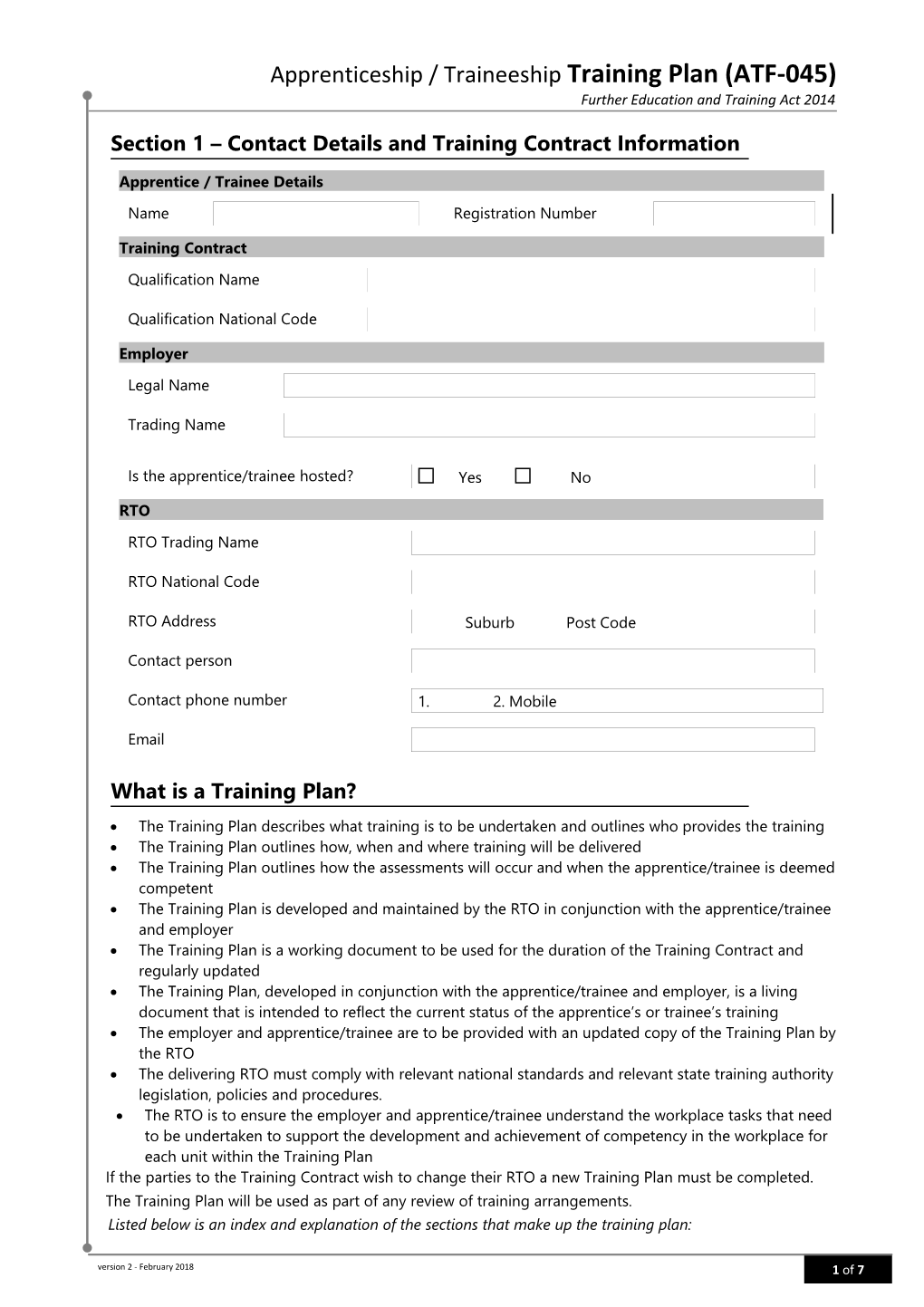 Apprenticeship/Traineeship Training Plan (ATF-045)