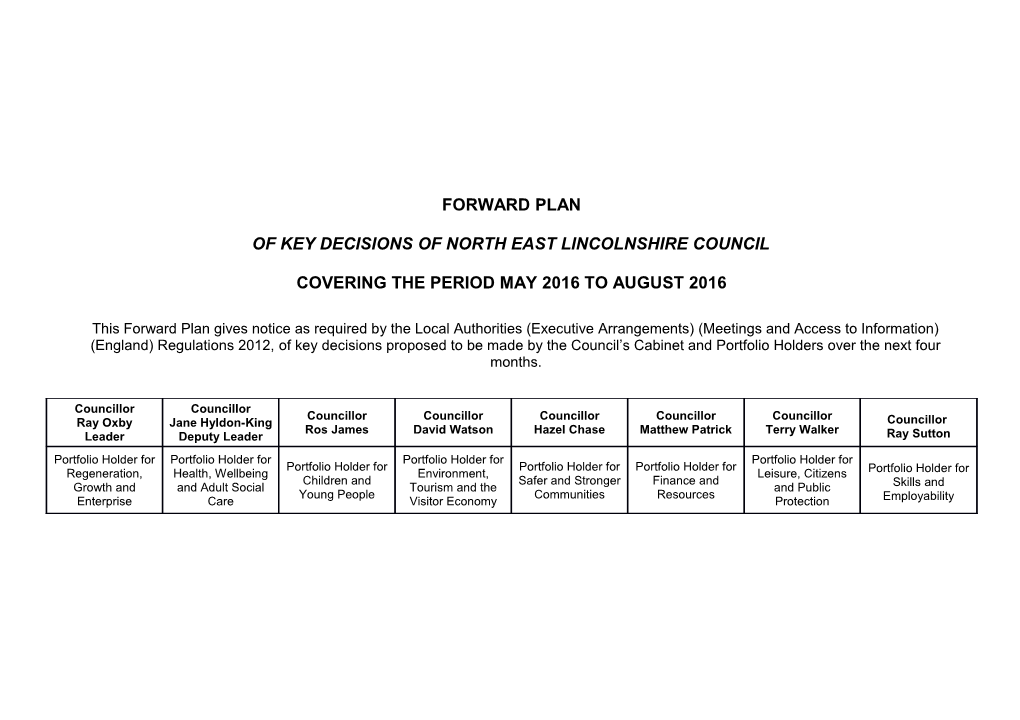 Of Key Decisions of North East Lincolnshire Council
