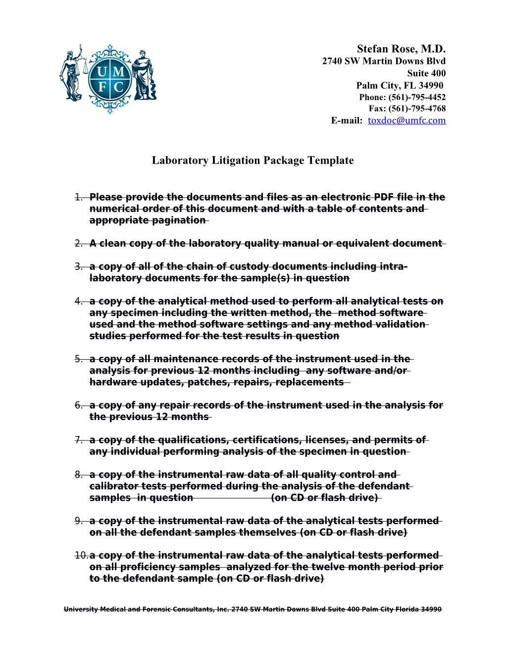 Laboratory Litigation Package Template