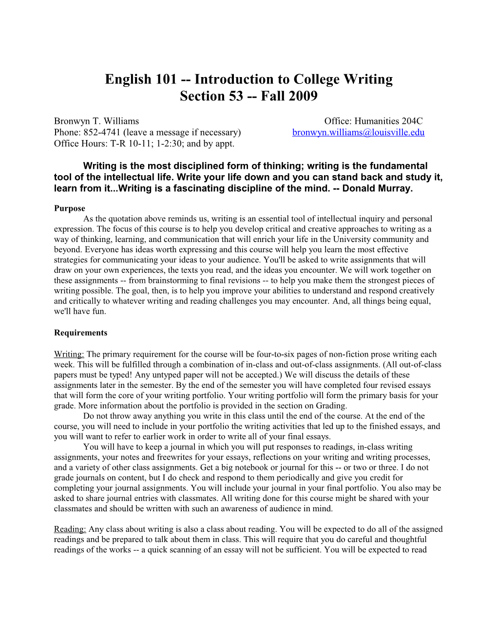 English 101 Introduction to College Writing