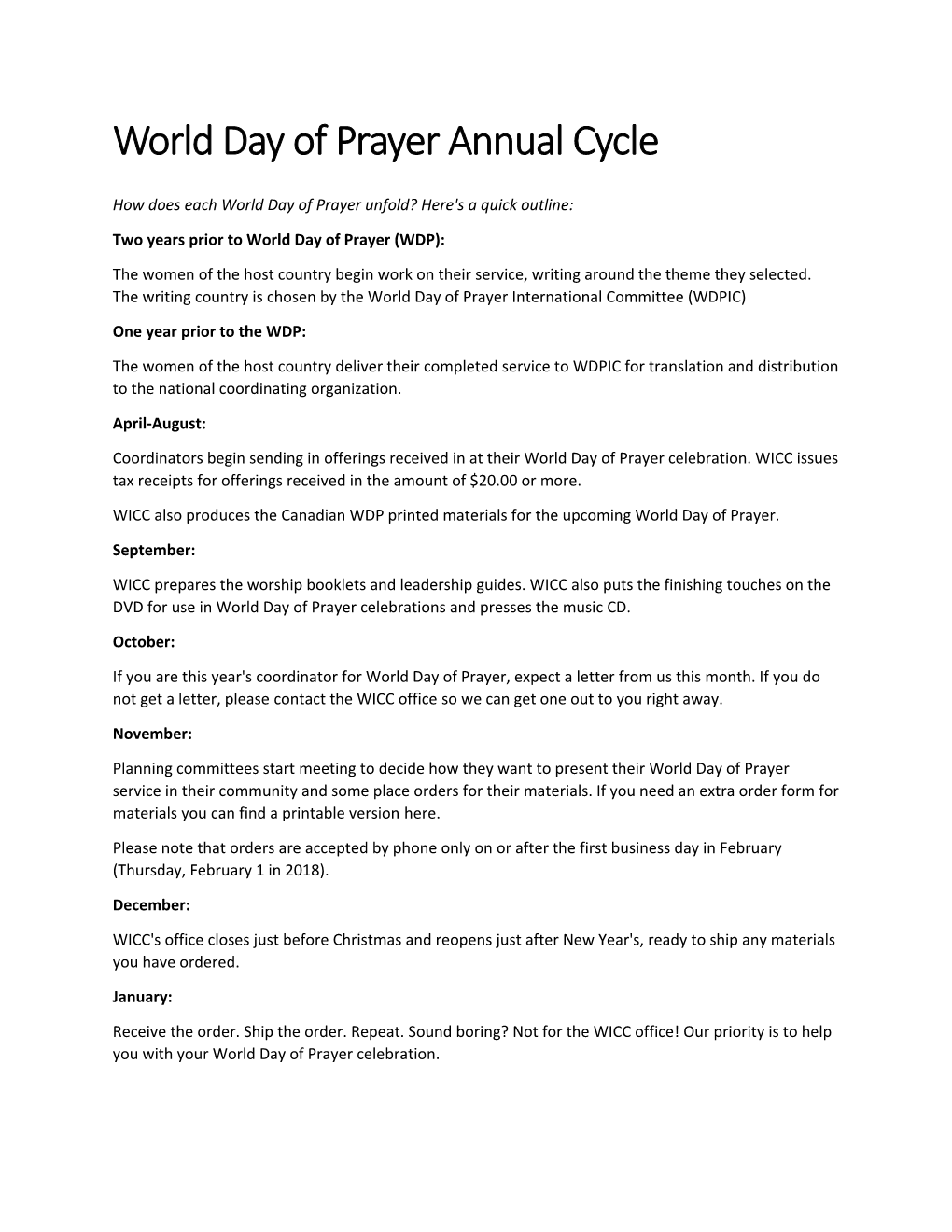 Two Years Prior to World Day of Prayer (WDP)