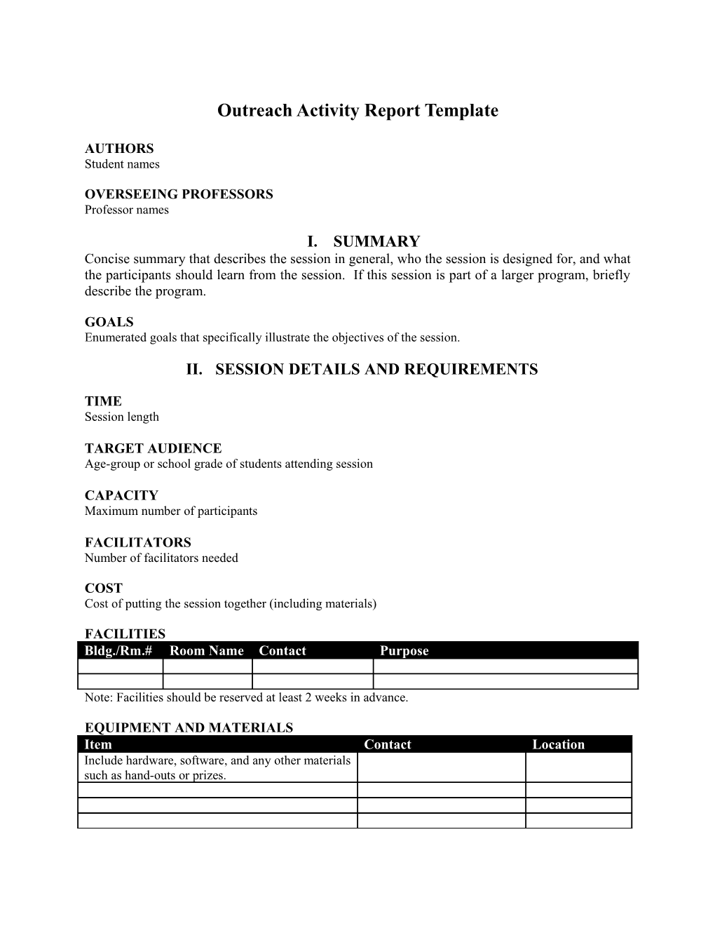 Outreach Activity Report Template