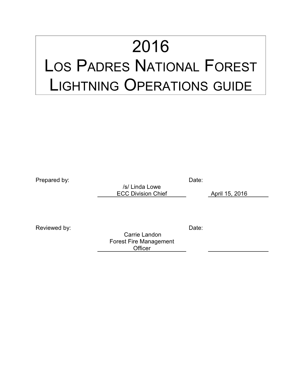 Los Padres National Forest Lightning Operations Plan