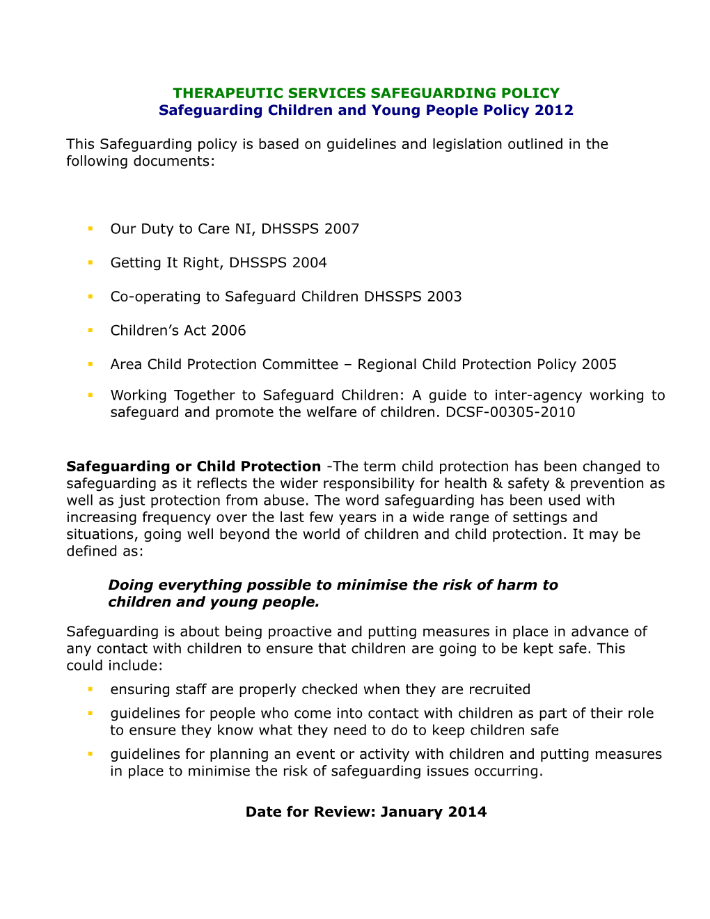 Template 10: Safeguarding Policy