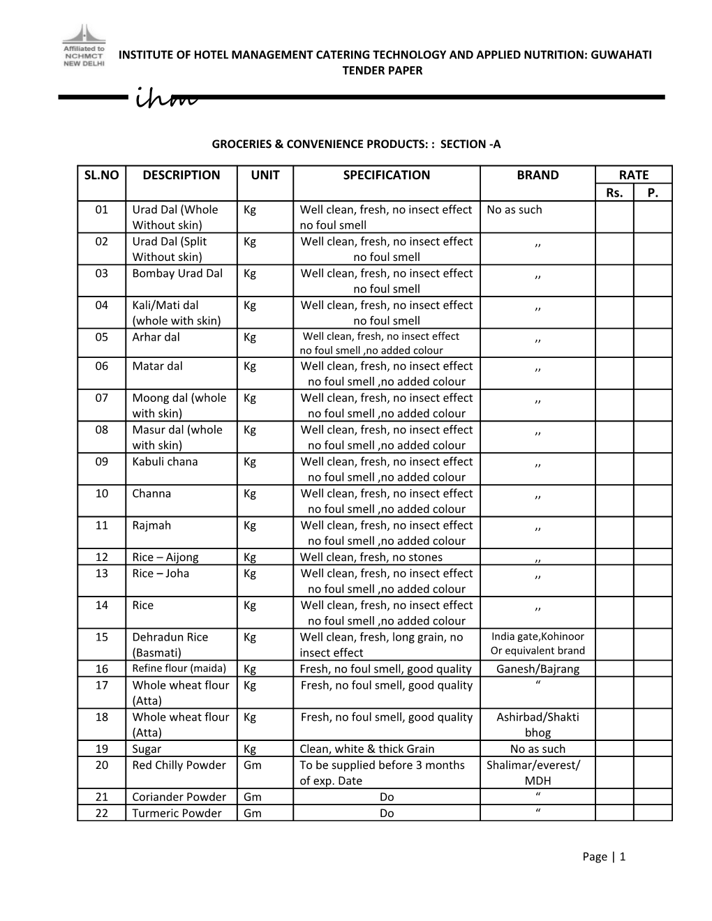 Tender Paper of Ihm, Guwahati