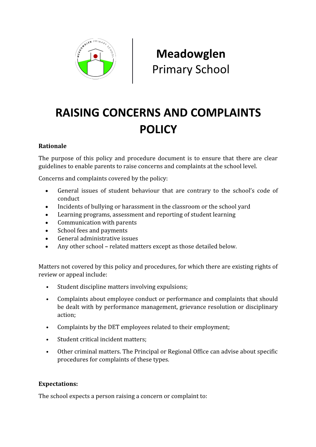 Raising Concerns and Complaints Policy
