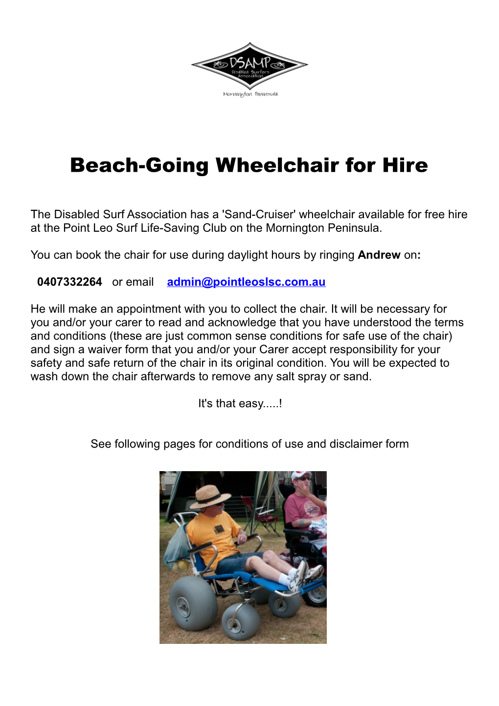 Beach-Going Wheelchair for Hire